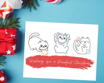 10 Cards - Cat Christmas, Cat Christmas Cards, Christmas Cards with Cat, Cat Christmas Presents, Cat Themed Christmas Cards, Cat Merry