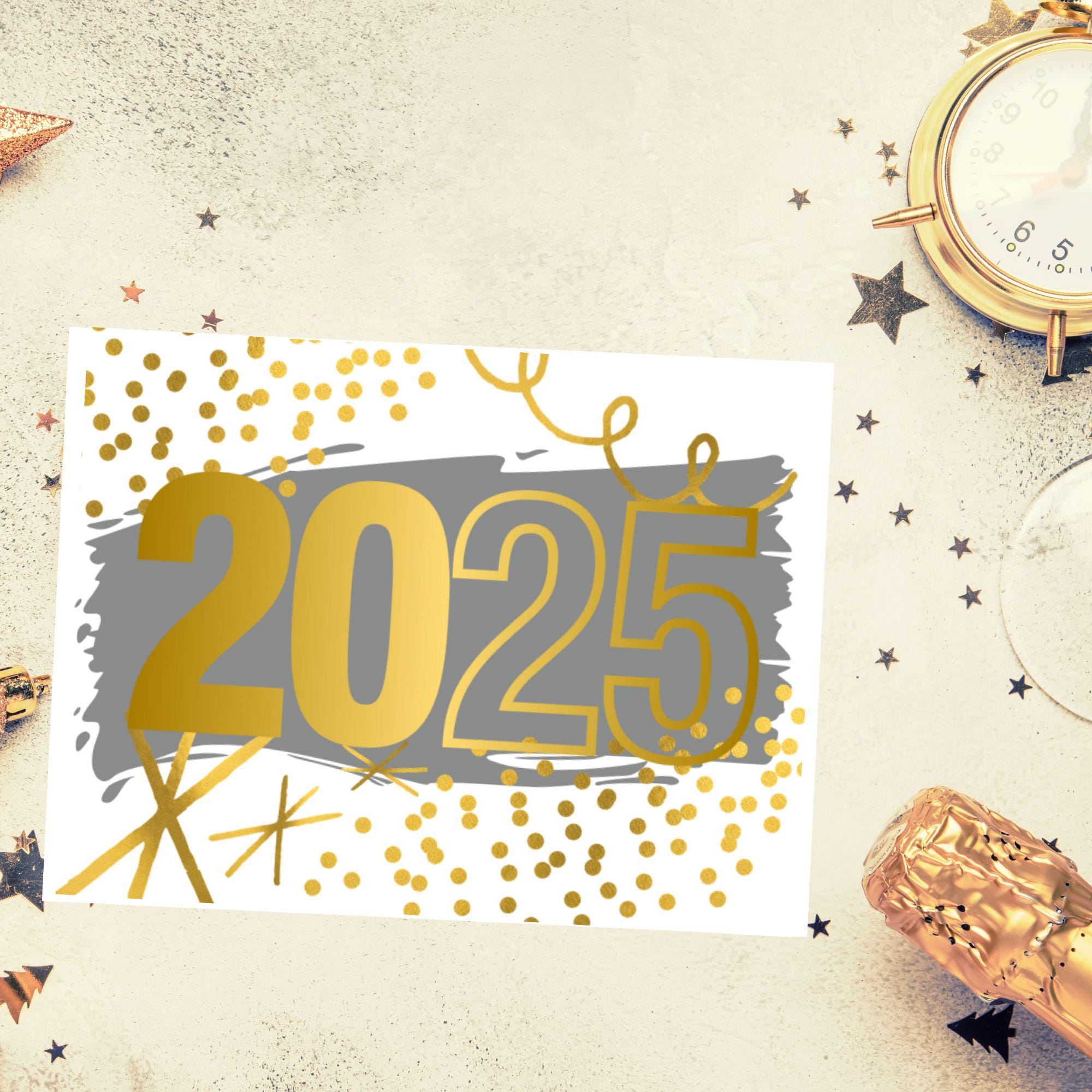 10 Karten-Set - Neujahrskarte, Frohes Neues Jahr 2025 Karte, Frohes Neues Jahr 2025, Neujahrs-Grußkarte 2025, Neujahrskartenpaket, Neujahrswünsche