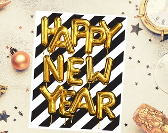 10 Karten-Set - Neujahrskarte, Frohes Neues Jahr, Frohes Neues Jahr, Neujahrs-Grußkarte, Neujahrskartenpaket, Neujahrswünsche