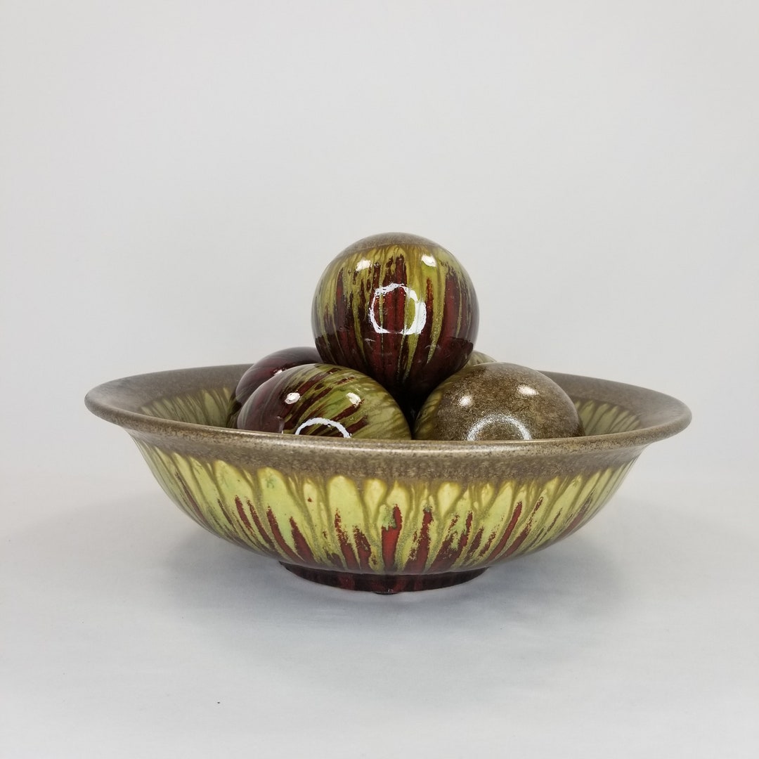 Contemporary Pottery Centerpiece Bowl With 5 Matching Orbs Etsy