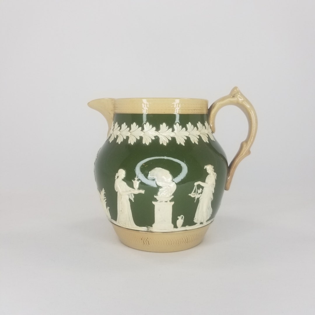 Antique Copeland Spode Green Jasperware Pitcher, Copeland Green