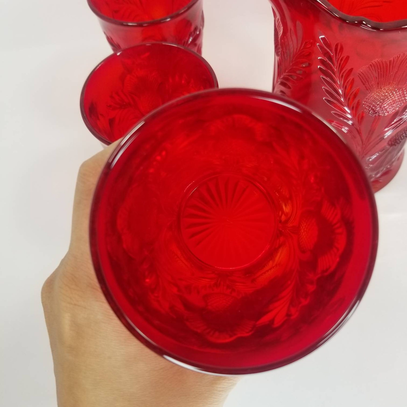 Vintage Set of Mosser Glass Company Inverted Thistle Ruby Red Etsy