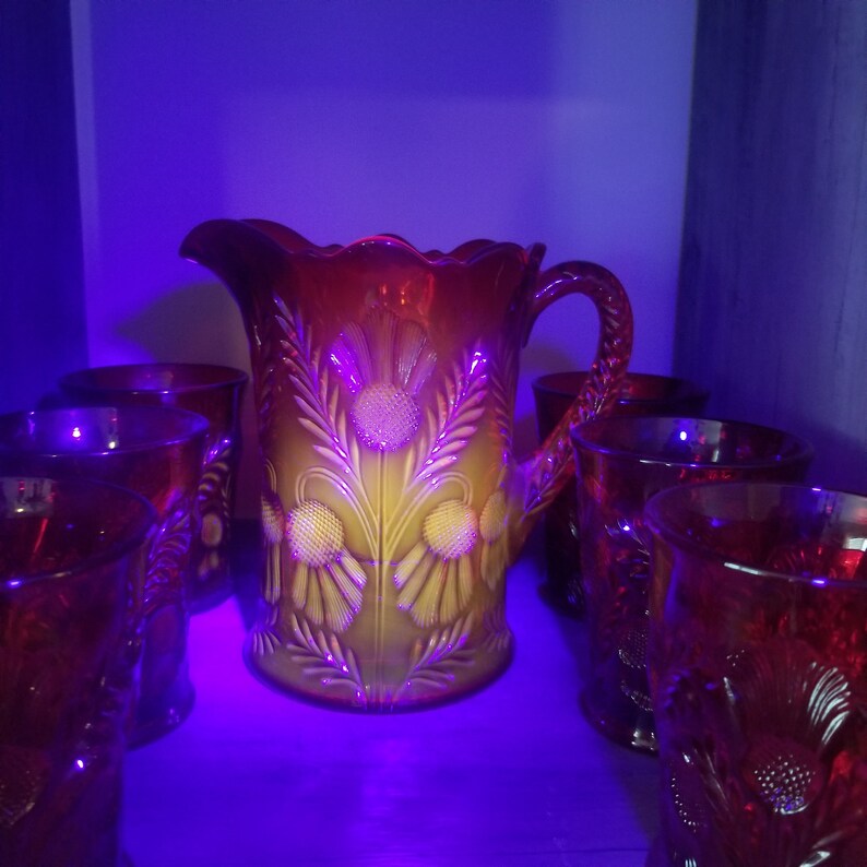 Vintage Set of Mosser Glass Company Inverted Thistle Ruby Red Etsy