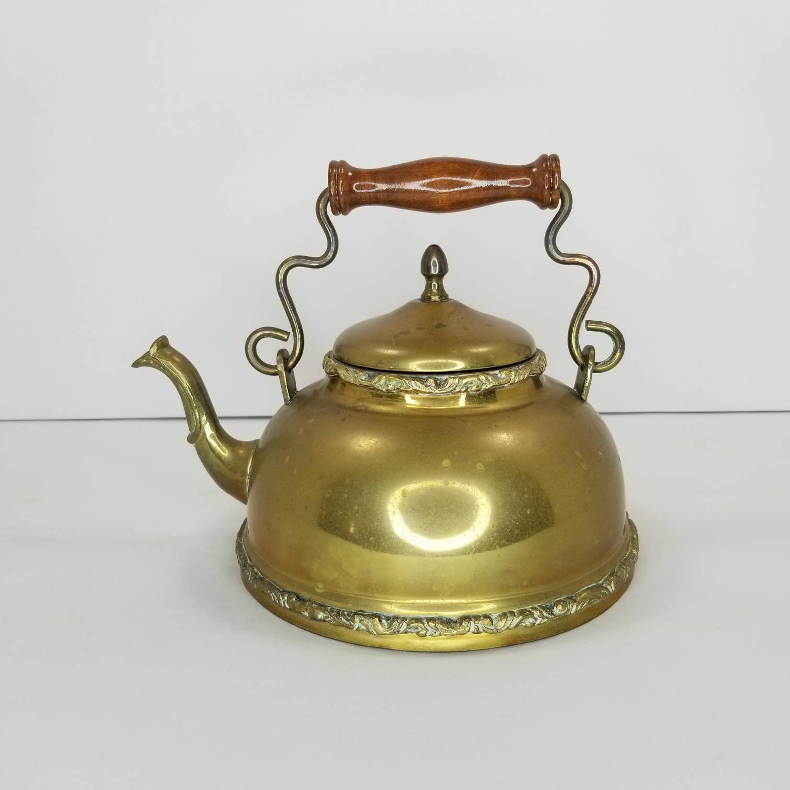 Vintage Brass Teapot Brass Teapot With Wooden Handle Hinged Etsy