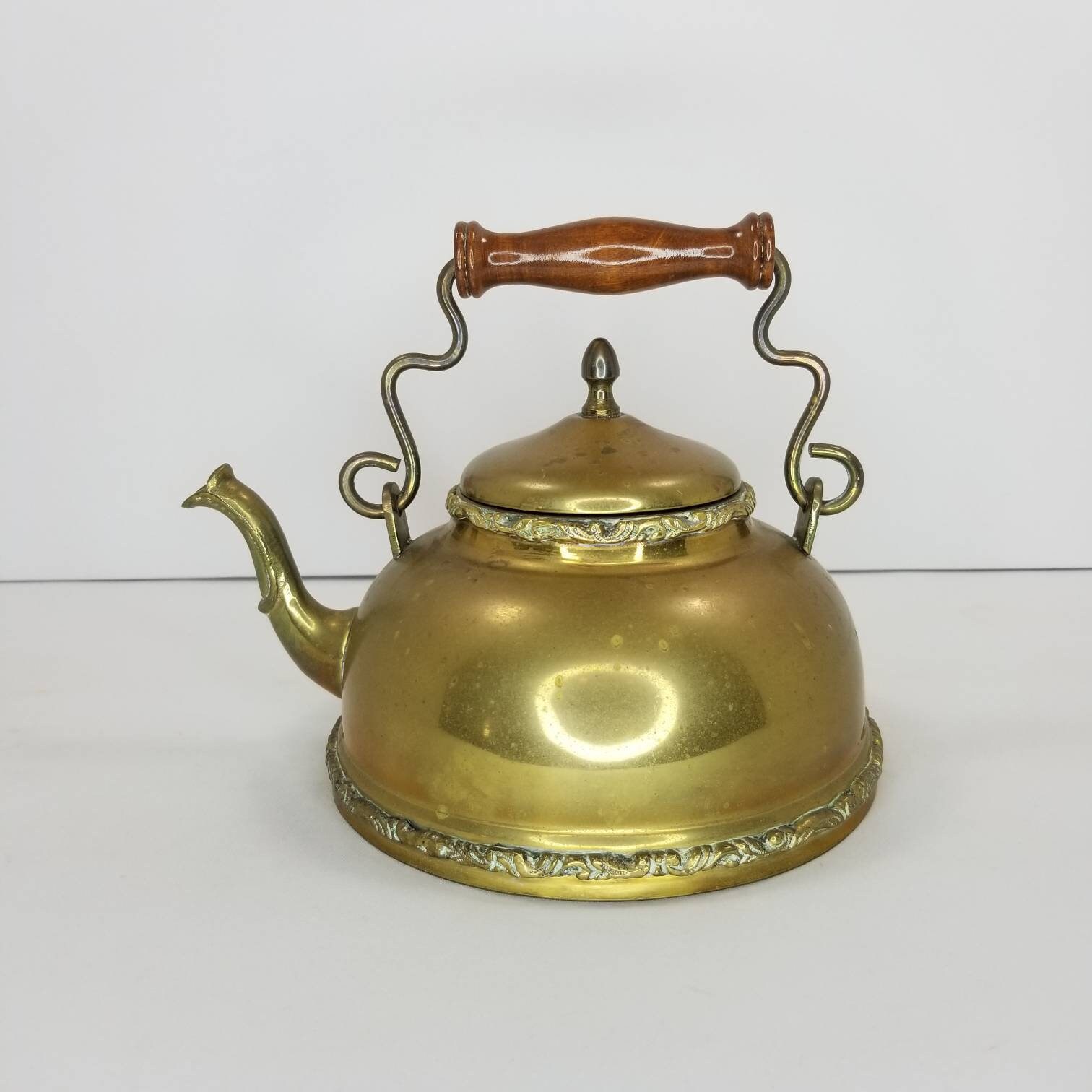 Vintage brass teapot brass teapot with wooden handle hinged Etsy