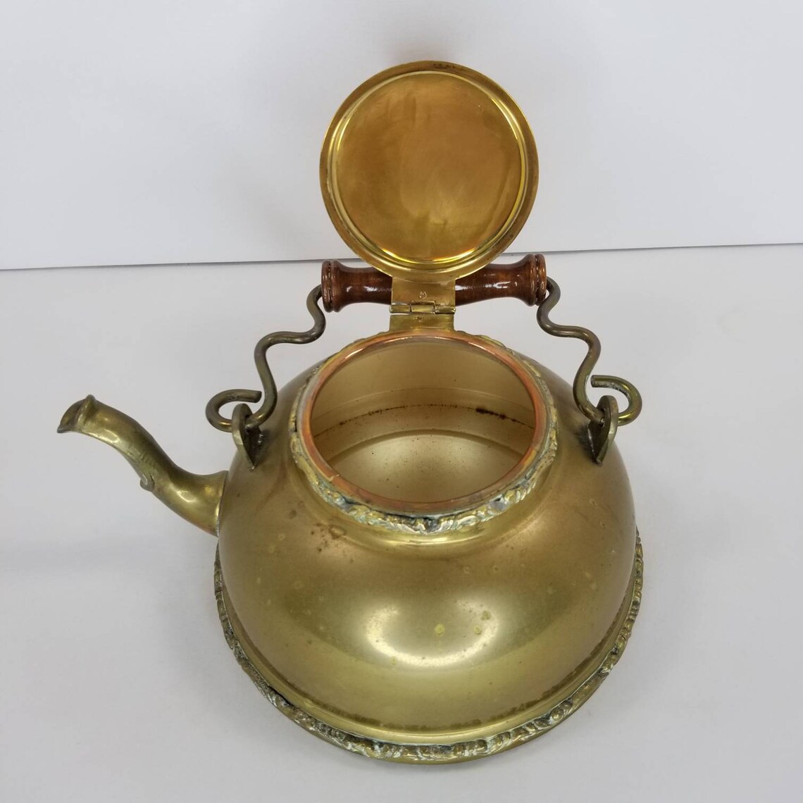 Vintage Brass Teapot Brass Teapot With Wooden Handle Hinged Etsy