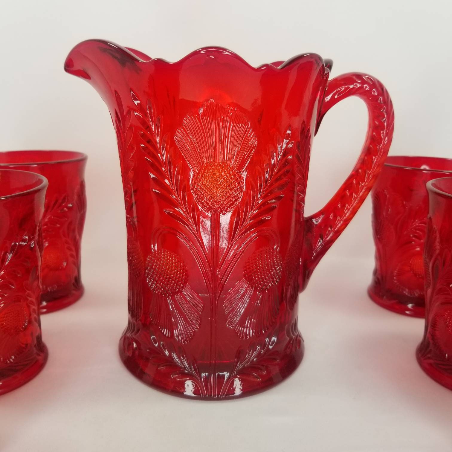 Vintage Set of Mosser Glass Company Inverted Thistle Ruby Red Etsy