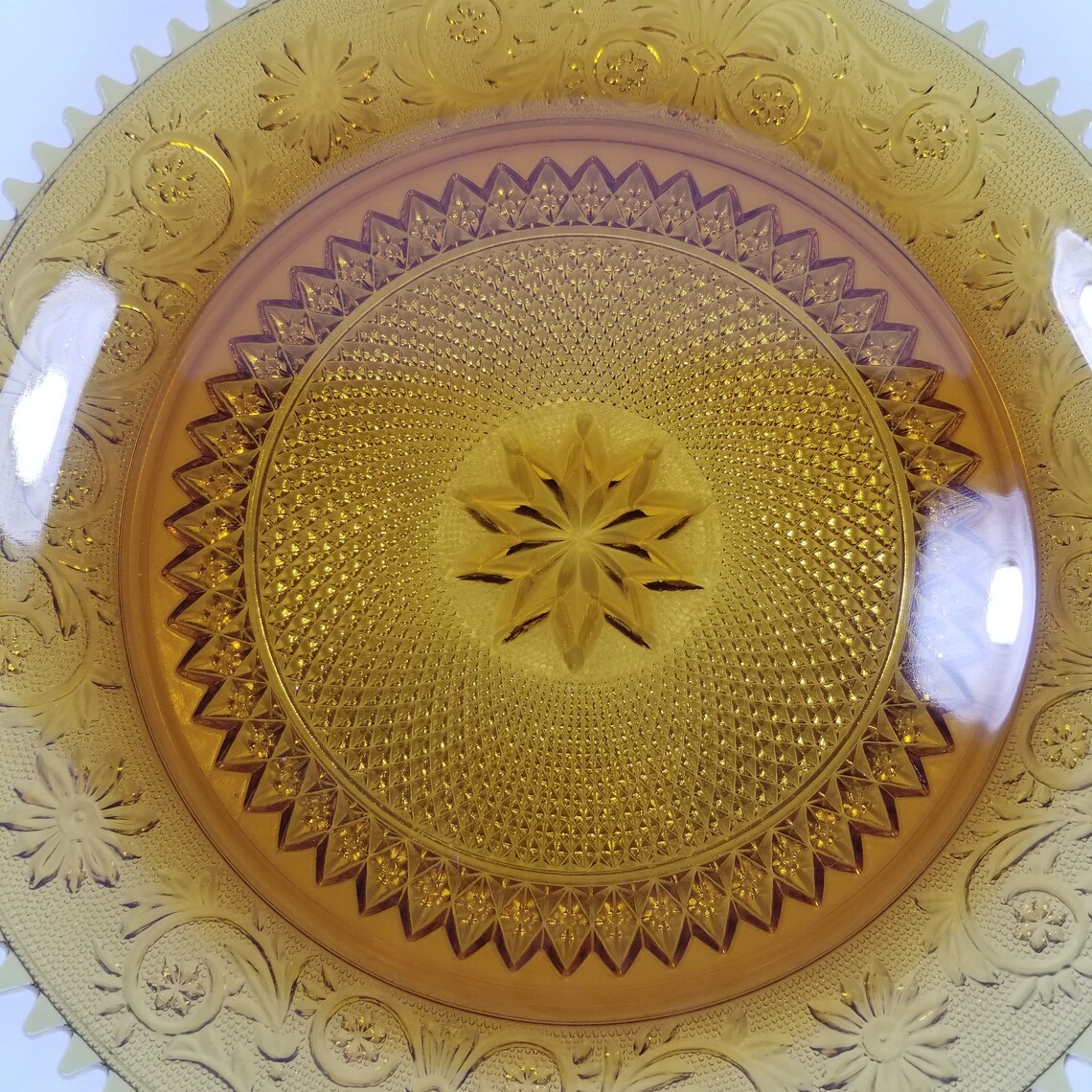 Vintage Tiara Glass Amber Sandwich Pattern Sawtooth Rim Etsy