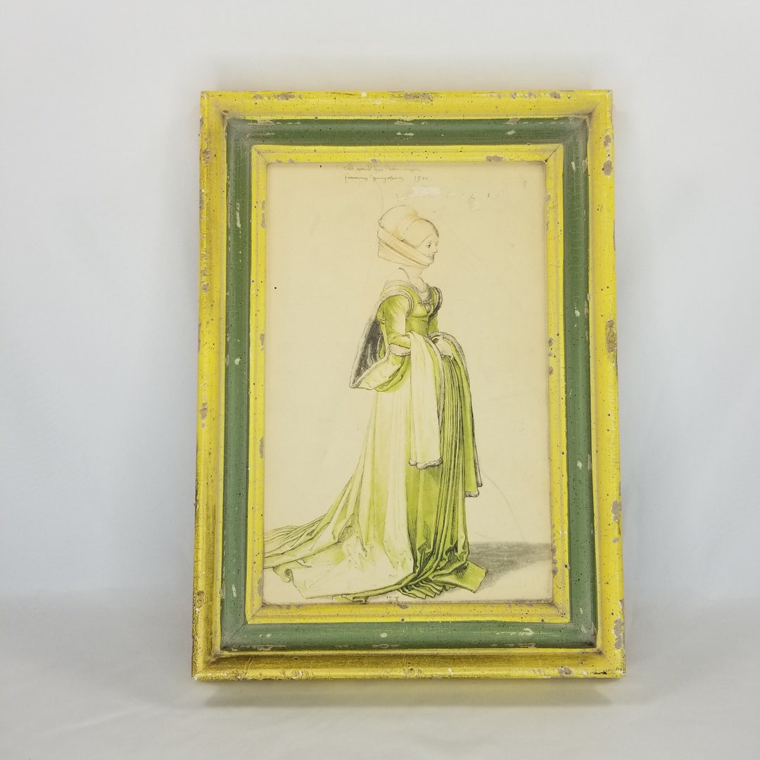 Vintage Framed Catalda Fine Arts Nuremberg Woman in Dress Lithograph