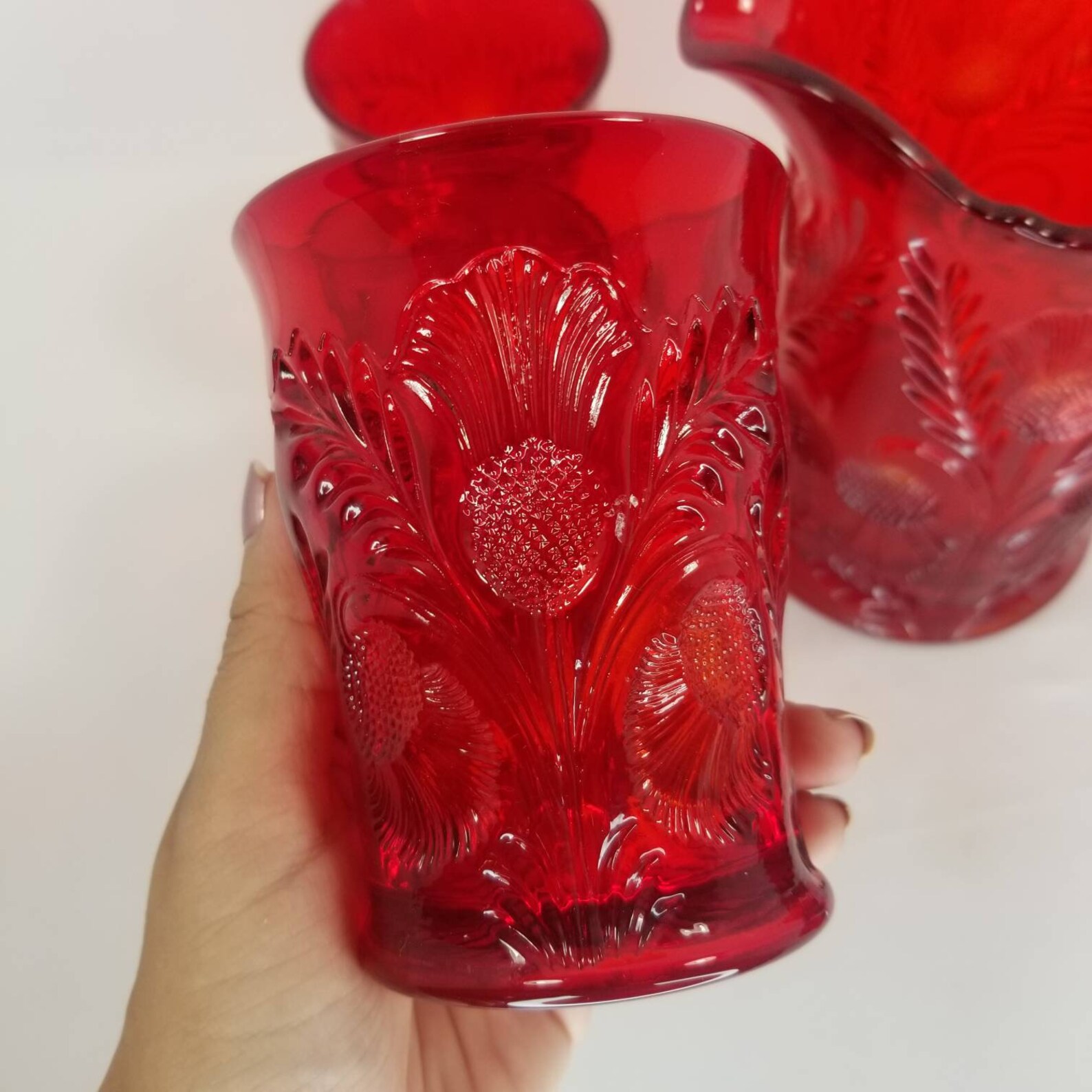 Vintage Set of Mosser Glass Company Inverted Thistle Ruby Red Etsy