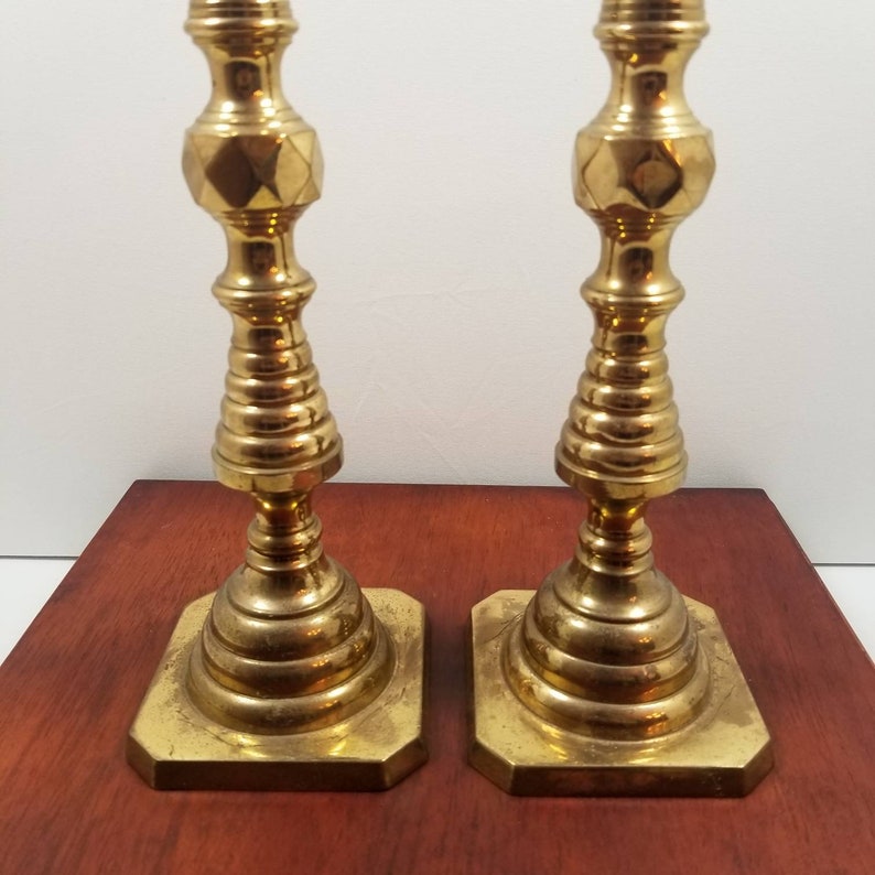 Antique pair of late 19th century beehive pushup brass candlesticks brass candlesticks