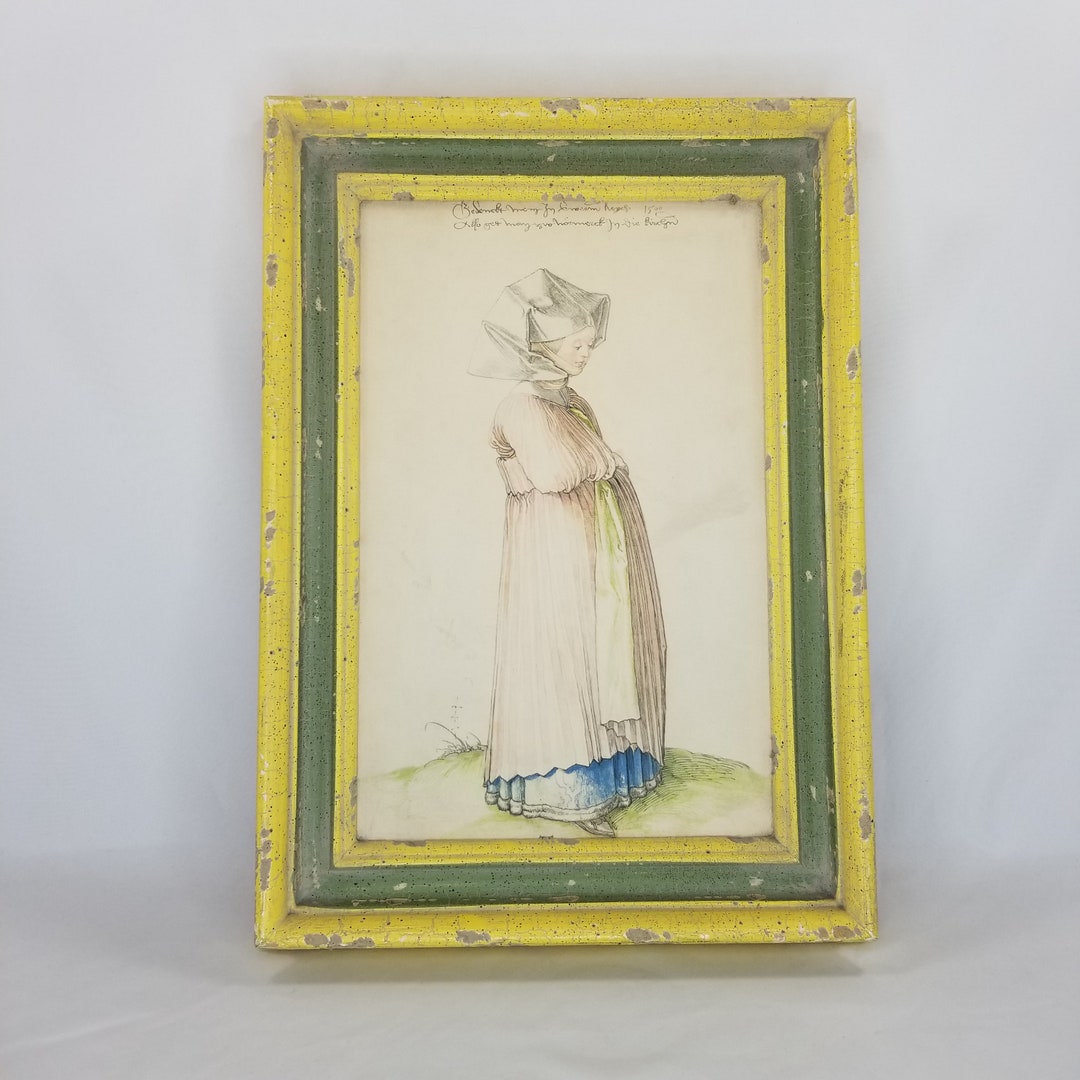 Vintage Framed Catalda Fine Arts Nuremberg Woman in Dress Lithograph