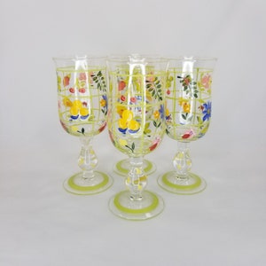 Vintage Set of 4 Tracy Porter Style Hand Painted Water Goblets, Tracy Porter Style Hand Painted Water Goblets, Hand Painted Water Goblets