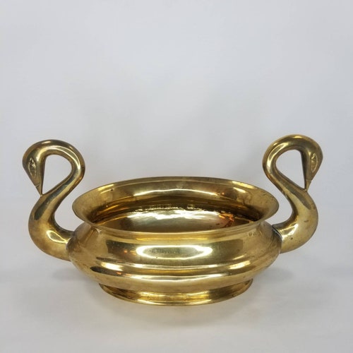 Vintage Solid Brass Double Swan Head Planter, Solid Brass Swan deals Head Planter, Brass Swan Planter