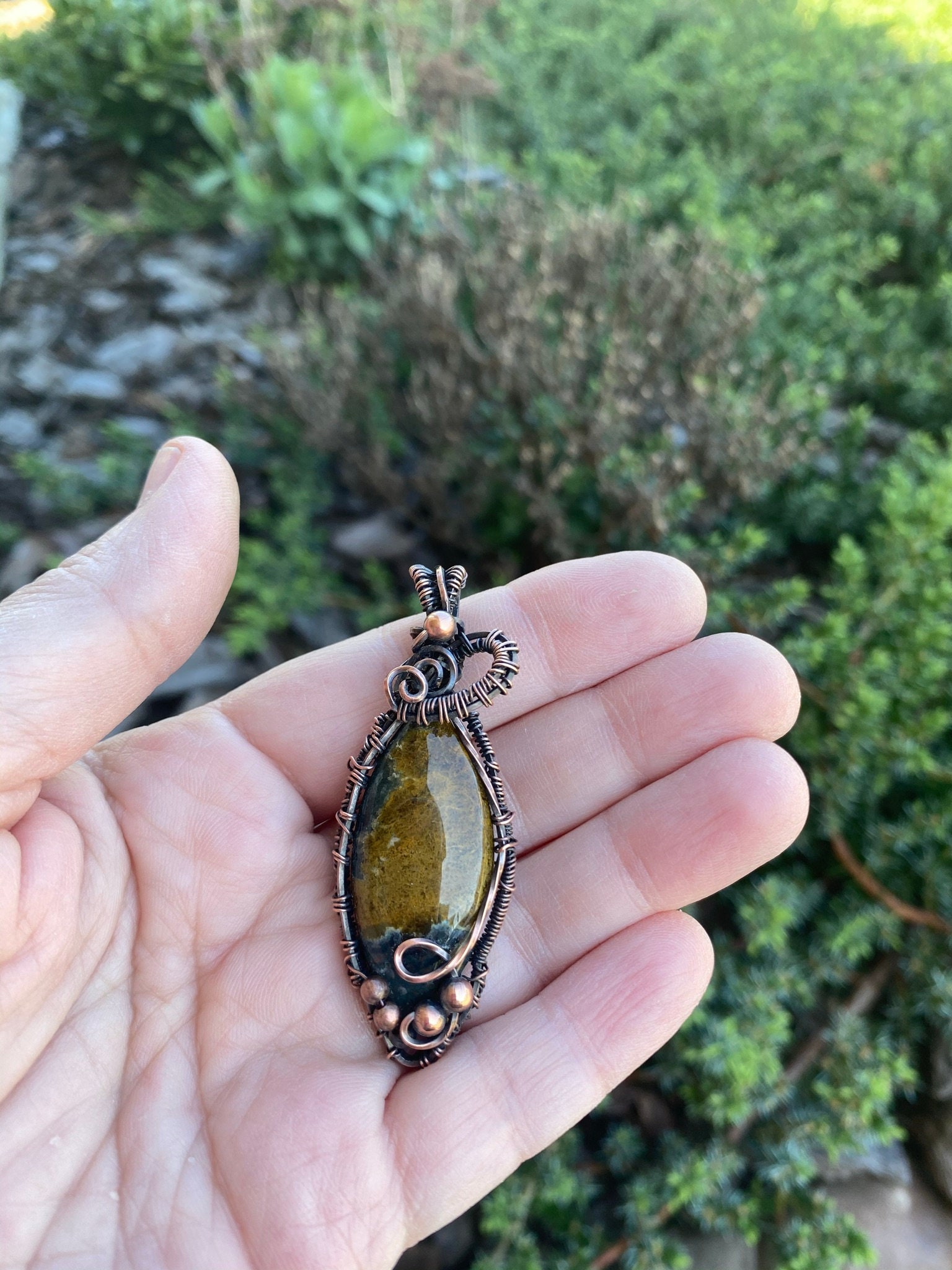 Natural Ocean Jasper Marquise Wire Wrapped Pendant | Etsy