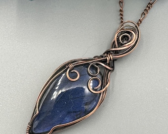 Blue Labradorite Teardrop Wire Wrapped Pendant