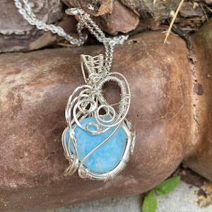 Larimar Wire Wrapped Pendant, Wire Wrapped Larimar Pendant, Triangular Gemstone Pendant