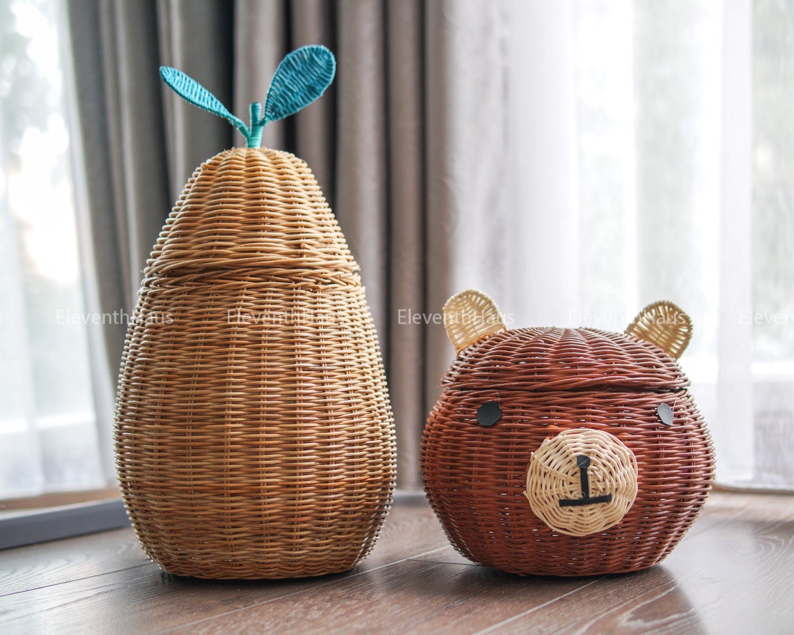 Cute Handwoven Bear Shaped Rattan Basket for Storage Home Etsy