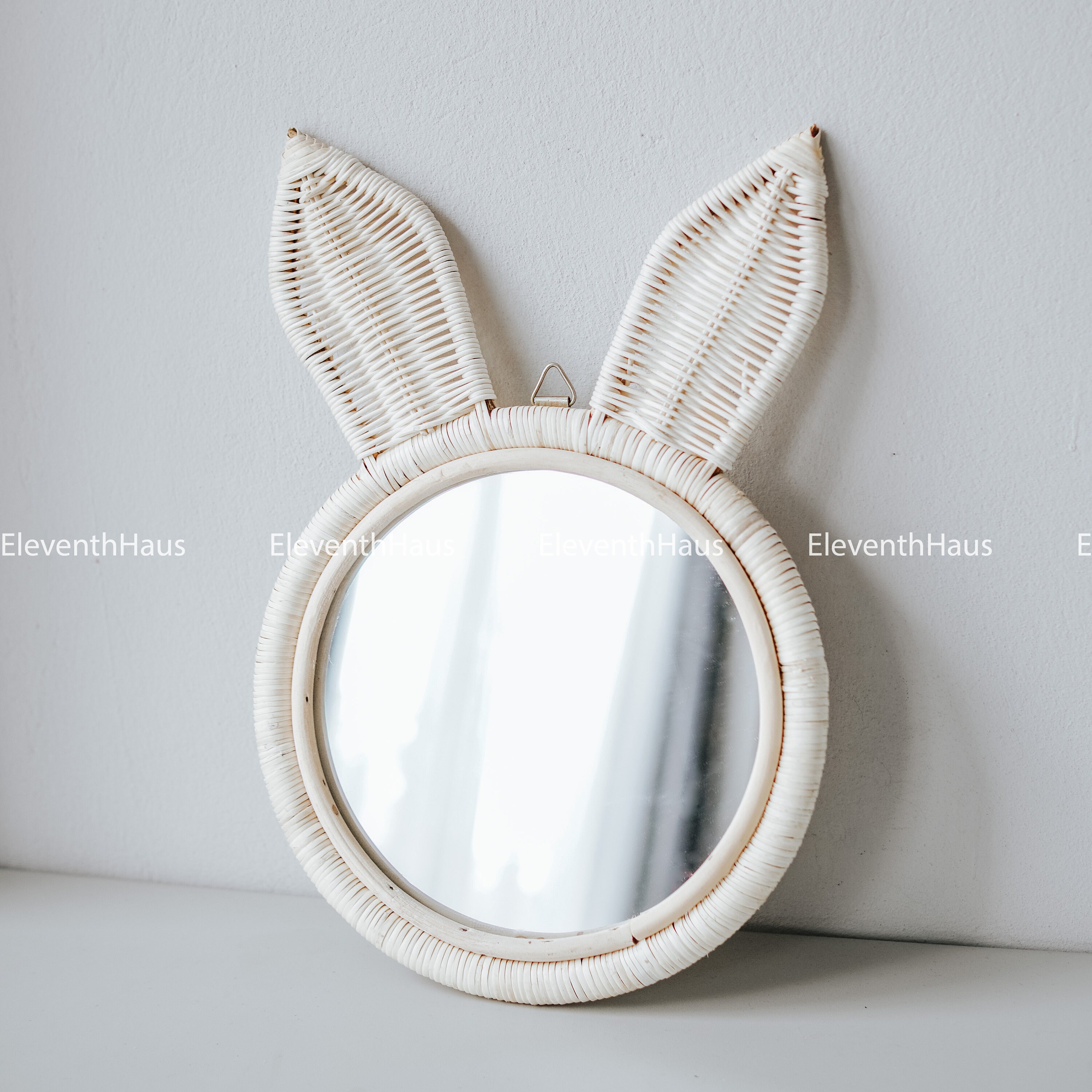 Cute Bunny/Bear Ears White Rattan Round Mirrors Wall Etsy