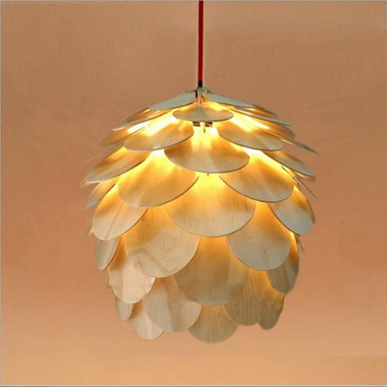 Wooden Pine Cone Chandelier Nordic Wooden Pendant Light Etsy