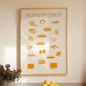Pasta Illustration, Funny Kitchen Poster, Pasta Artwork, Trendy Food Print, Hand Drawn Kitchen Prints