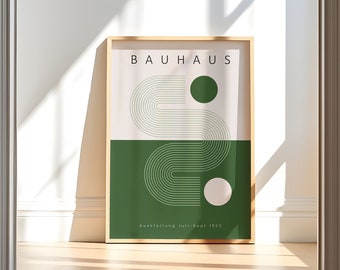 Bauhaus Leaf Green Contemporary Abstract Geometric Poster, Mid Century Modern, Bauhaus Minimalist Decor