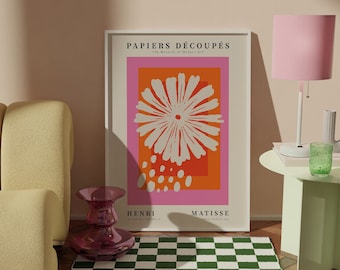 Matisse Flower Print: Beige, Pink & Orange Retro Decor