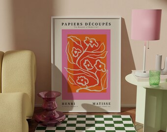 Matisse Flower Poster: Retro Pink-Orange Botanical Print