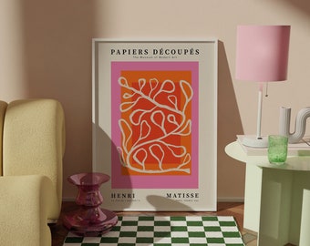 Matisse Flower Art Print: Retro Pink-Orange Botanical Poster