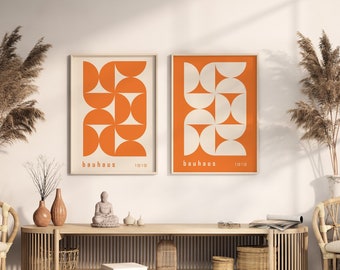 Bauhaus Print Set: Mid-Century Modern Orange Abstract Art