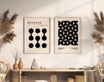 Set of 2 Bauhaus Prints, Mid Century Modern Poster Set, Black Abstract Poster, Retro Bauhaus Wall Art, Set of 2 Prints, Gallery Wall Art