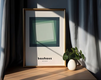 Dark Green Bauhaus Poster: Mid-Century Modern Geometric Wall Art