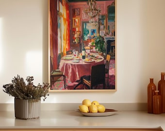 Matisse Styled Wine&Dinner Table Print, Dopamine Kitchen Wall Art