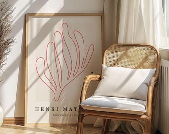 Impression d'art rouge découpé Henri Matisse : affiche d'exposition minimaliste vintage