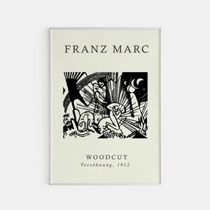 Franz Marc Art Print, Franz Marc Poster, Minimalist Wall Art, Franz Marc Exhibition Poster, Black-White Poster, Franz Marc Wood Cut