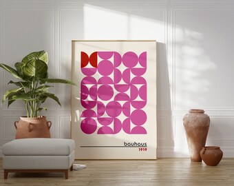 Bauhaus Pink Geometric Art Print: Mid Century Modern Wall Decor