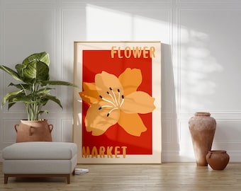 Flower Market Poster, Maximalist Home Decor, Digital Download Art, Floral Pop Art Wall Art, Flower Market Print, Botanical Poster