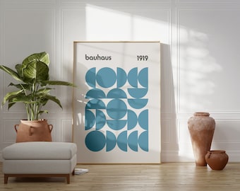 Bauhaus Geometric Art Print: Baby Blue Mid-Century Modern Decor
