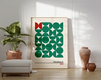 Bauhaus Geometric Poster: Green Mid-Century Modern Art Print