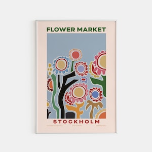 Impression d'art du marché aux fleurs de Stockholm : affiche florale abstraite
