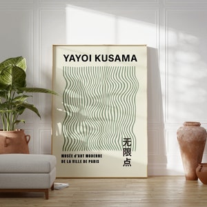 Yayoi Kusama Sage Green Print, Yayoi Kusama Poster, Japanese Exhibition Poster, Gallery Wall Art, Linear Pattern