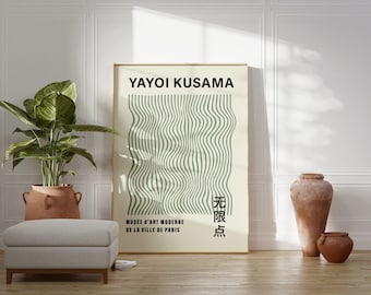 Yayoi Kusama Sage Green Linear Art Print: Japanese Exhibition Poster