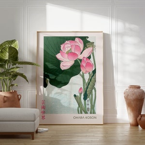 Ohara Koson Pink Lotus Japanese Vintage Art Print, Hokusai Poster, Flower Wall Art, Japandi Wall Decor