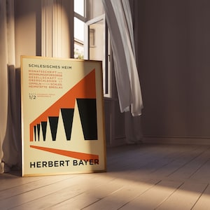Bauhaus Geometric Architectural Orange Art Print, Museum Quality Poster, Eclectic Home Decor