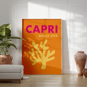 Capri Italy Travel Poster, Vivid Colors, Eclectic Wall Decor, Modern Beach Poster, Coastal Home Decor