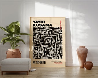 Yayoi Kusama Art Print, Yayoi Kusama tentoonstelling, Japanse kunst, Kusama poster, Yayoi Kusama netten, zwarte poster