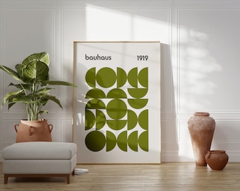 Bauhaus Green Geometric Art Print: Mid-Century Modern Minimalist Decor
