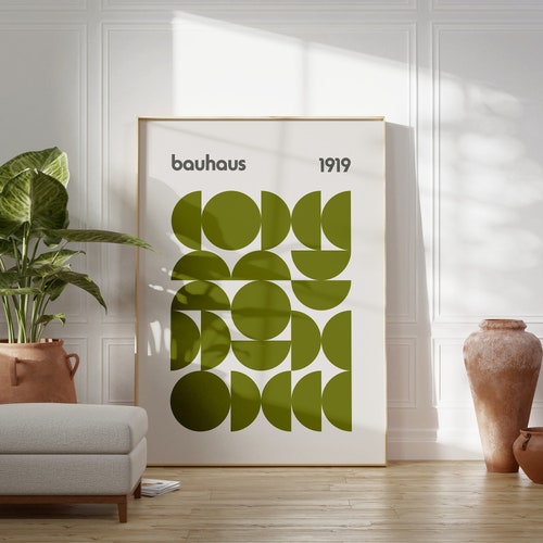 Impression d'art géométrique vert Bauhaus : décoration minimaliste moderne Mid-Century