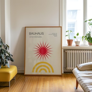 Bauhaus Trendy Sun Poster, Bauhaus Red&Yellow Exhibition Poster, Geometric Wall Art, Mid Century Modern, Eclectic Home Decor