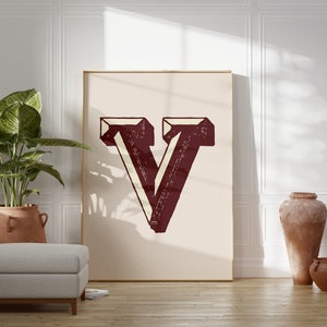 Vintage Anfangsdruck, Einzelbuchstabe Alphabet Poster, V Poster, Eklektische Haus Typografie Dekor, Büro Wand Kunst, Kinderzimmer Dekor